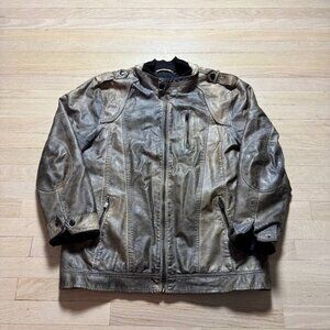 Vintage Y2K Point Zero Distressed Moto Jacket Mens XL Gray Biker Style Quilted L